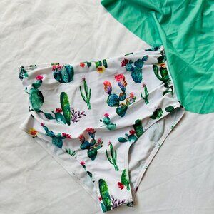 Dressfo Cactus Swim Bottoms White High Rise Swimsuit Size M